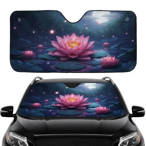 Pink Lotus Nocturnal Pond Moon - Decor Gift for Yoga Meditation Car Sunshade