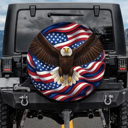 Majestic Bald Eagle American Flag - Soaring Freedom American Pride Gift Spare Tire Cover