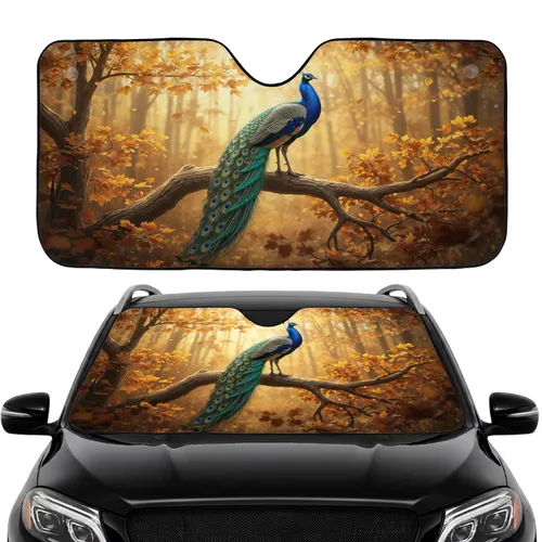 Indian Peafowl Peacock Tree Branch Autumn Foliage - Wildlife Lover Decor Gift Car Sunshade