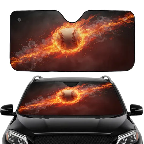 Flaming Baseball Fireball with Billowing Smoke and Sparks - Game Day Sports Fan Gift Car Sunshade