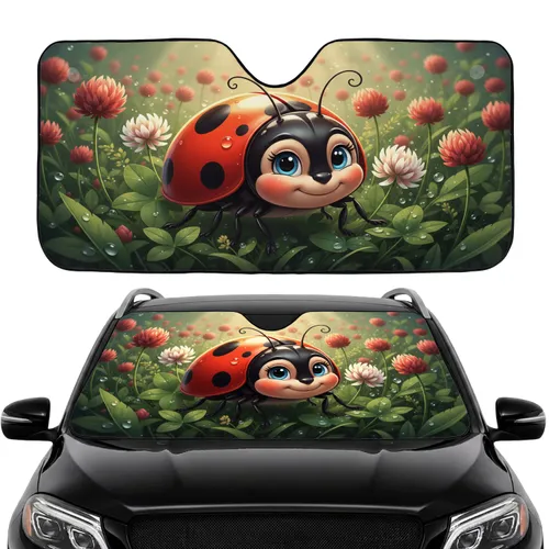 Ladybug Red Clover Green Foliage White Clover Flowers Dew Drops - Wildlife Lover Gift Car Sunshade