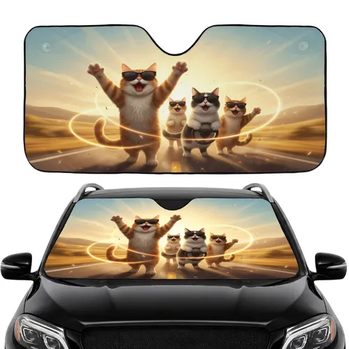 Cats Sunglasses Paws Up Open Road - Cat Lover Travel Gift Car Sunshade