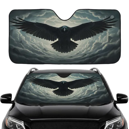 Black Raven Soaring Cloudscape - Wildlife Lover Gift for Bird Watchers Car Sunshade