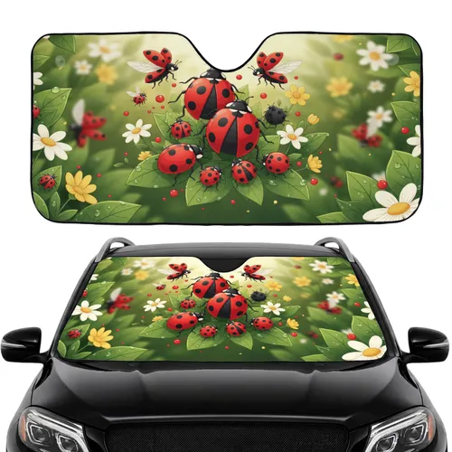 Ladybugs Wildflowers Leaves Dewdrops Garden - Nature Lover Gift Car Sunshade
