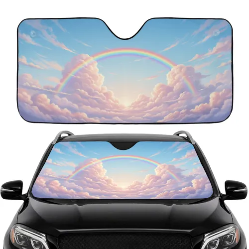 Vibrant Rainbow Cumulus Clouds - Dreamlike Scenery Road Trip Essential Car Sunshade
