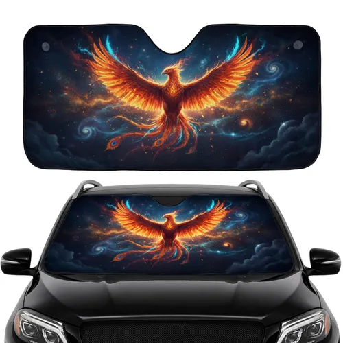 Fiery Golden Sparks Cosmic Phoenix in Flight - Vehicle Interior Decor Fantasy Lover Car Sunshade