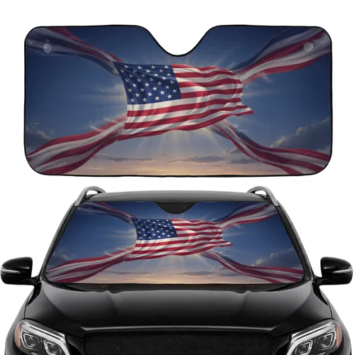 American Flag Waving Display - Patriotic Independence Day Celebration for Veterans Car Sunshade