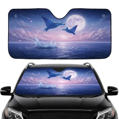Manta Ray Ocean Night Sky Full Moon - Fantasy Ocean Lover Gift Car Sunshade
