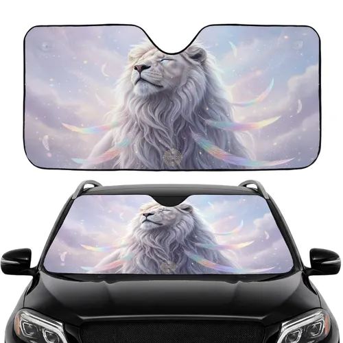 White Lion Ethereal Feathers Celestial Sky - Wildlife Lover Mystical Decor Gift Car Sunshade