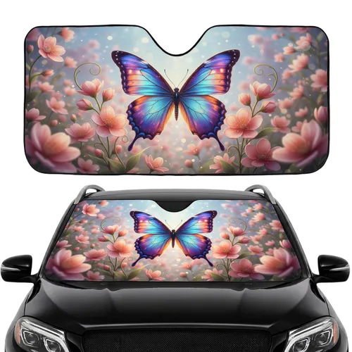 Iridescent Butterfly Pink Peach Floral Blooms Garden Backdrop - Wildlife Lover Gift Car Sunshade