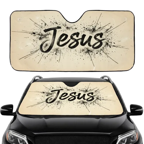 Jesus Brush Script Ink Splatter - Faithful Lifestyle Gift Car Sunshade