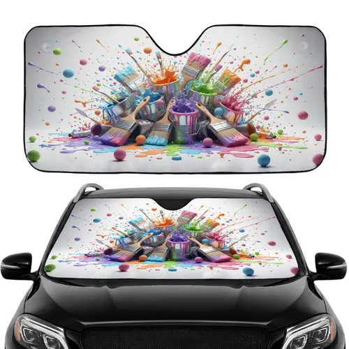 Paint Cans Paintbrushes Splatters Colorful Art Supplies - Creative Studio Gift for Artists Car Sunshade