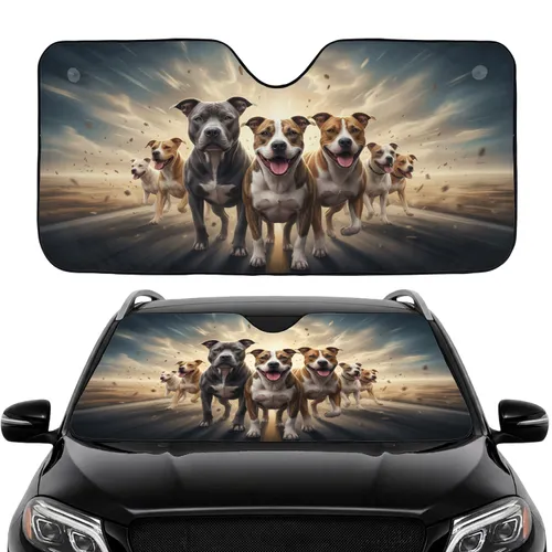 Joyful Pit Bull Pack Energetic Road Trip Adventure - Dog Lover Gift Car Sunshade