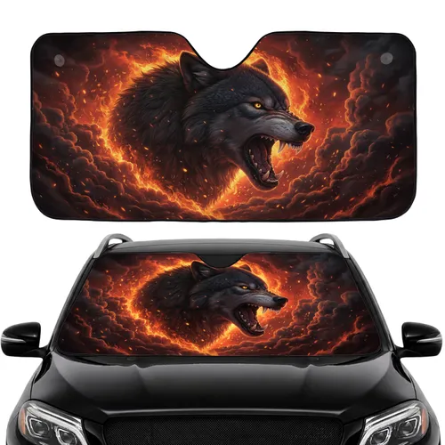 Snarling Wolf Head Inferno - Car Decor Gift for Wolf Admirers Car Sunshade