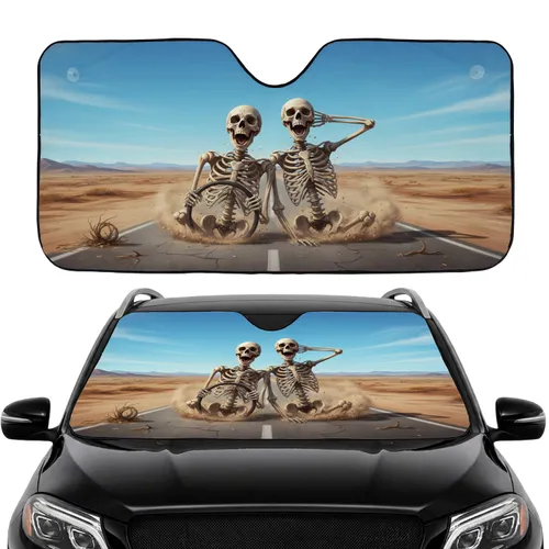 Skeletons Driving Desert Highway Road Trip Driver Gift Car Sunshade