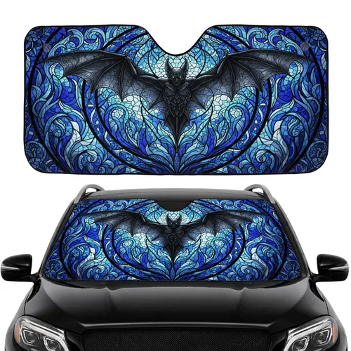 Cinematic Realistic Dark Grey Bat Stained Glass Mosaic - Gothic Wildlife Lover Decor Gift Car Sunshade