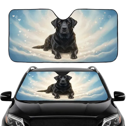 Black Labrador Retriever Dog Lying White Hearts Stars Gradient Sky - Wildlife Lover Gift Car Sunshade