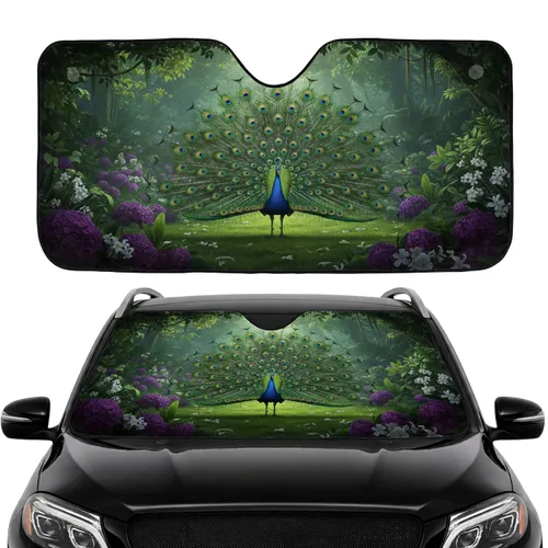 Majestic Peacock Fanned Tail Tropical Garden - Wildlife Lover Gift Car Sunshade