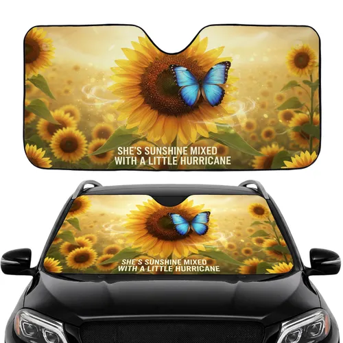 Sunflower Morpho Butterfly SHE'S SUNSHHINE HURRICANE Quote - Nature Lover Gift Car Sunshade