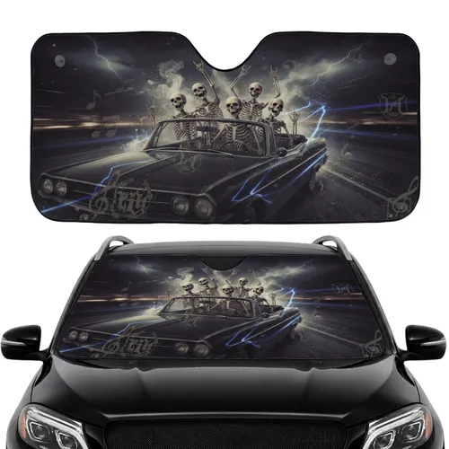 Skeletons Vintage Car Rock-and-Roll - Music Lover Road Trip Gift Car Sunshade