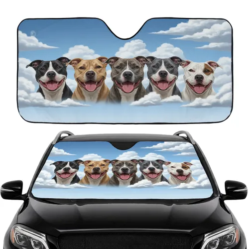 Smiling Pitbull Dogs Sky Blue Clouds - Dog Lover Car Accessory Gift Car Sunshade