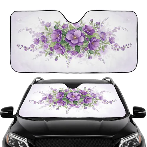 Blossoming Buds Purple Lavender Flowers Golden Center Foliage Car Sunshade