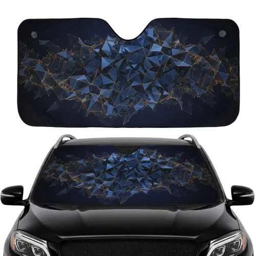 Dark Metallic Blue Triangular Polygonal Facets Golden Glowing Lines Car Sunshade