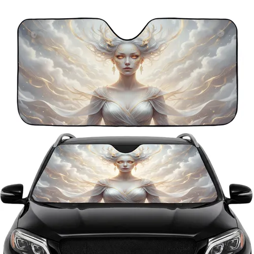 Goddess Woman Sculptural Hair Glowing Eyes Light Streaks Energy Trails - Fantasy Lover Decor Gift Car Sunshade