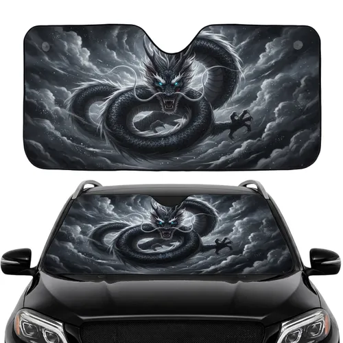 East Asian Coiling Dragon Storm Clouds Starry Night Sky - Fantasy Lover Gift Car Sunshade