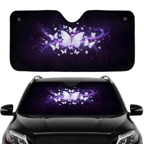 Luminous Lavender Butterflies Glowing Cosmic Night Sky - Fantasy Lover Gift Car Sunshade