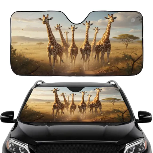 Giraffes Savanna Road Adventure Sun-Drenched Golden Hour - Wildlife Lover Gift Car Sunshade