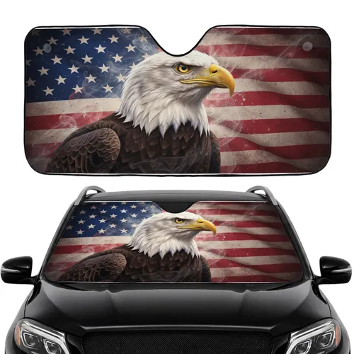 Bald Eagle American Flag Independence Day Gift for Veterans Car Sunshade