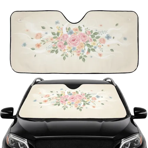Pastel Roses Delicate Blossoms Crescent Moons Floral Cloud Wisps Car Sunshade