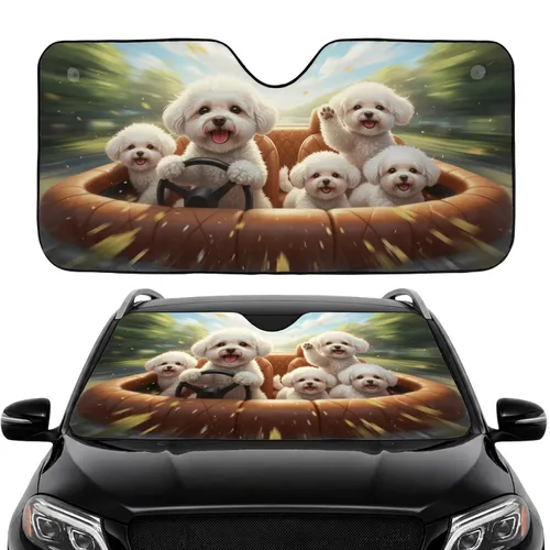 Fluffy White Dog Drivers - Pet Owner Road Trip Adventure Gift Car Sunshade