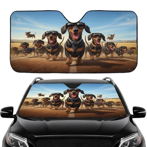 Dachshund Dogs Open Highway - Travel Essentials Gift Car Sunshade