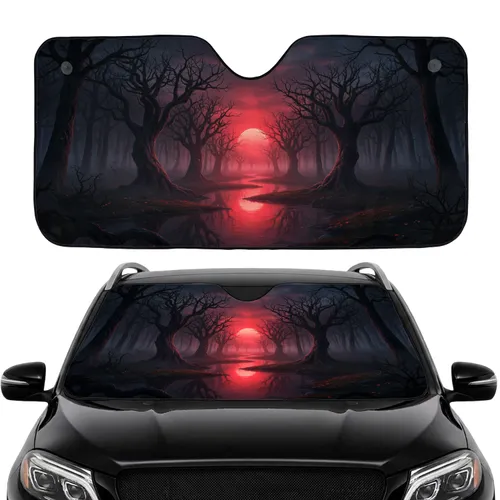 Glowing Sun Gnarled Trees Winding River Misty Forest - Everyday Road Trip Car Accessory Gift Car Sunshade