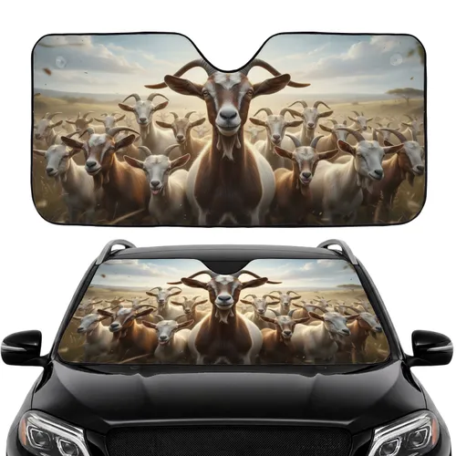 Realistic Diverse Goats Rolling Hills Savanna - Wildlife Lover Gift Car Sunshade