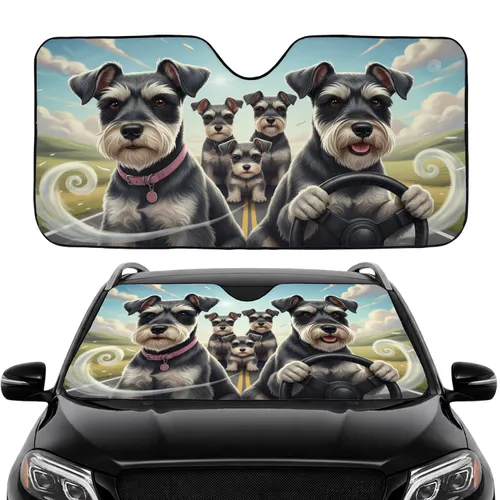 Miniature Schnauzer Dogs Road Trip Adventure - Dog Lover Travel Gift Car Sunshade