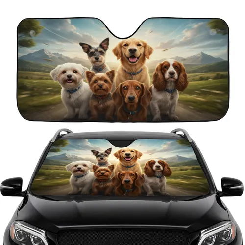 Six Diverse Dog Breeds Scenic Road Trip Journey - Travel Essentials Gift for Dog Owners Car Sunshade