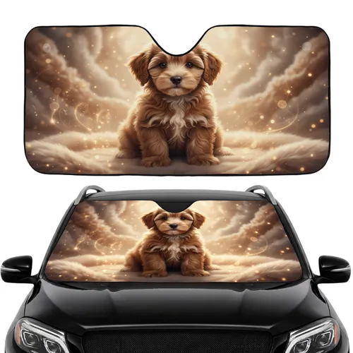 Fluffy Puppy Sunlit Textured Background - Dog Lover Gift Car Sunshade