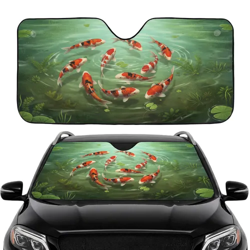Vibrant Koi Fish Pond Lily Pad Scene - Fish Lover Car Decor Gift Car Sunshade