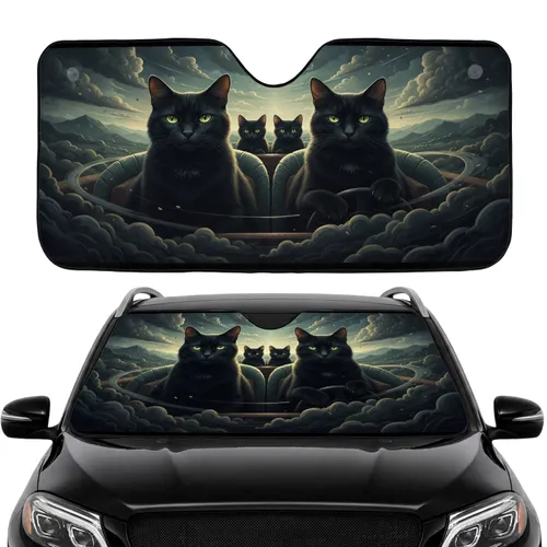 Realistic Black Cats Adventure Journey - Road Trip Essential for Cat Lovers Car Sunshade