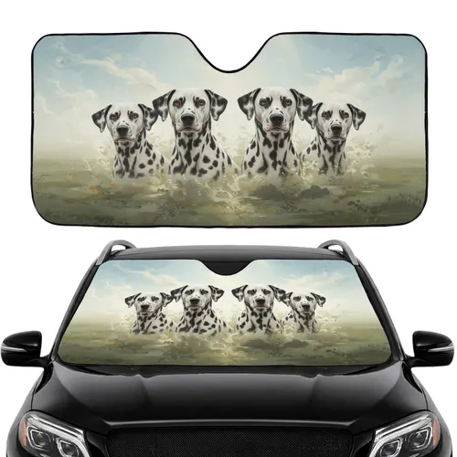 High-Detail Realistic Dalmatian Dogs with Friendly Golden Eyes - Dog Lover Gift Car Sunshade