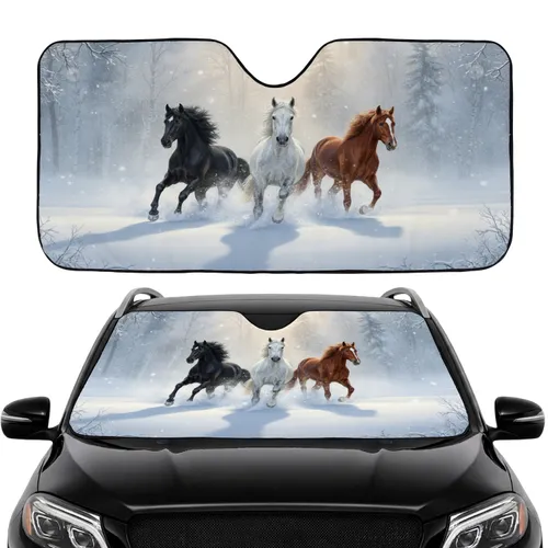 Wild Horses Galloping Deep Snow Winter Forest - Winter Wildlife Lover Gift Car Sunshade
