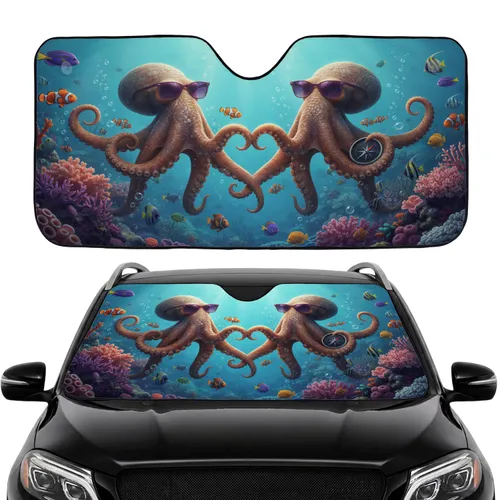 Octopus Heart Sunglasses Tropical Fish Coral Underwater Garden - Ocean Life Gift Car Sunshade