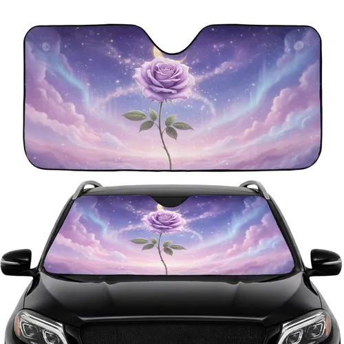 Glowing Lavender Rose Golden Moon Stars Nebulae - Celestial Stargazer Gift Car Sunshade