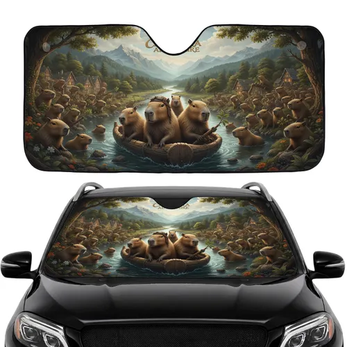 Capybara Mountain Village River Adventure - Wildlife Lover Gift for Animal Fans Car Sunshade