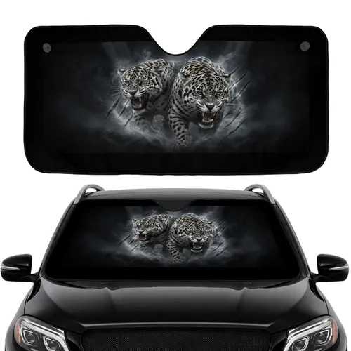 Highly Detailed Snarling Black White Jaguars Fangs Bared - Wildlife Lover Gift Car Sunshade