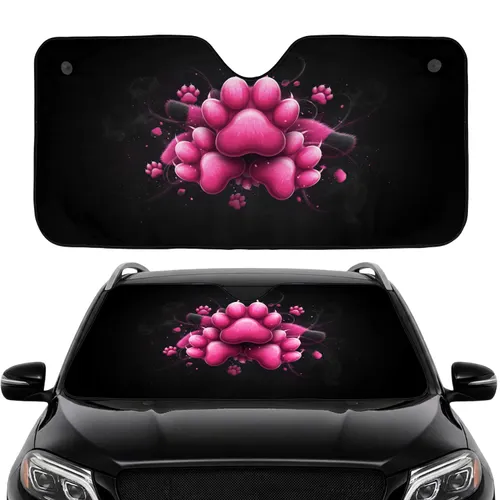 Hot Pink Paw Prints Fur Patterns Light Trails Smoke Swirl - Pet Lover Gift Car Sunshade