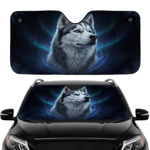 Majestic Siberian Husky Blue Eyes Aurora Night - Wildlife Lover Gift Car Sunshade